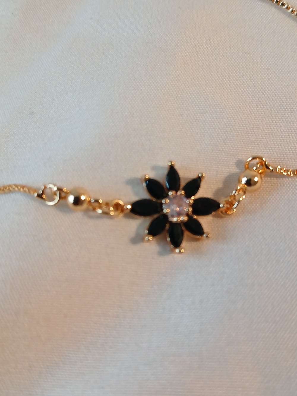 Vintage Gold Bracelet with Black Flower Accents